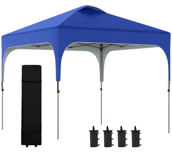 Outsunny Pop Up Gazebo with Adjustable Height, Foldable Canopy Tent, Carry Bag, Wheels, Leg Weight Bags, Blue, 3x3m Aosom UK