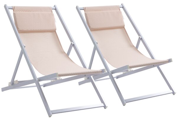 Outsunny Set of 2 Folding Garden Beach Deck Chairs Deckchairs Seaside Folding Garden Patio Lounger, White Aosom UK