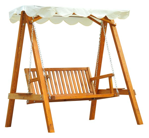 Outsunny 2 Seater Garden Swing Seat Wooden Swing Chair Outdoor Hammock Bench Furniture, Cream White