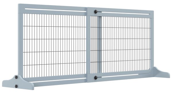 PawHut Adjustable Wooden Pet Gate, Freestanding Dog Barrier Fence with 3 Panels for Doorway, Hallway, 69H x 104-183H cm, Blue