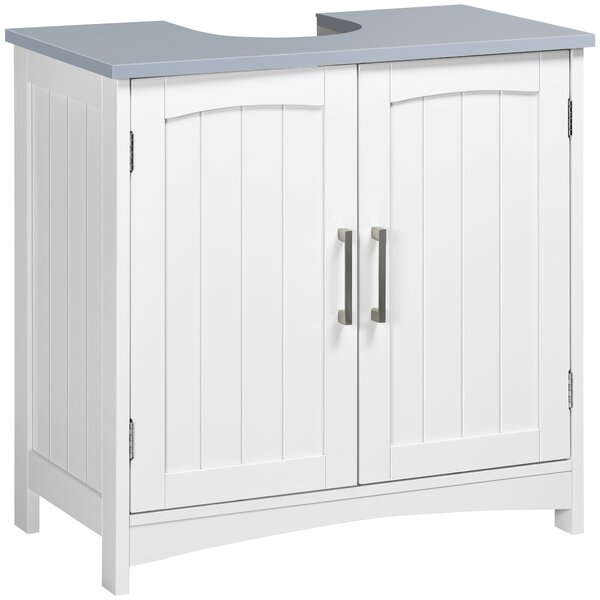 Kleankin Compact Vanity Unit: Double-Door Undersink Cabinet with Adjustable Shelves, Pedestal Style for Bathroom Storage, White Aosom UK