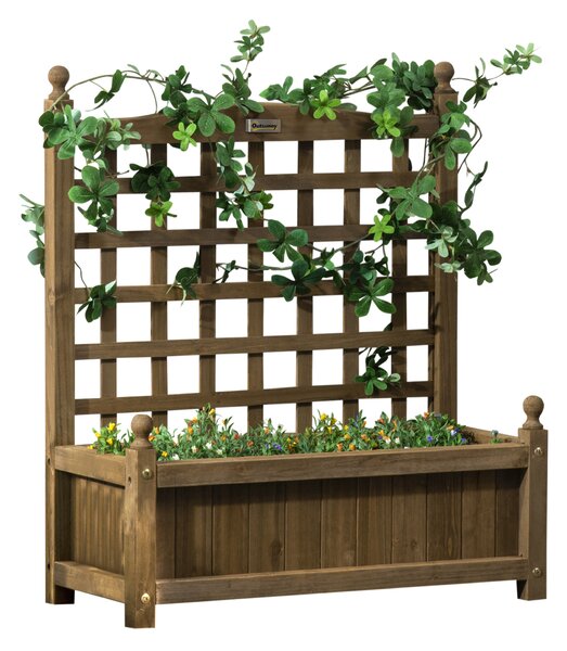 Outsunny Raised Flower Beds Wooden Planter w/ a Trellis and Garden Planter at Home, Corner, Garden, Balcony, 64W x 28D x 75Hcm, Brown Aosom UK