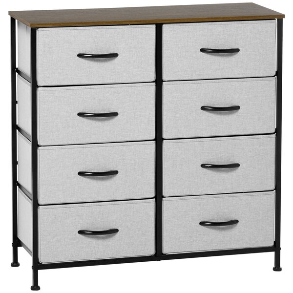 HOMCOM Dresser Fabric Drawers w/ 8 Linen-Feel Foldable Drawers & Metal Frame for Storage in Dining & Living Room, Bedroom, Grey Aosom UK
