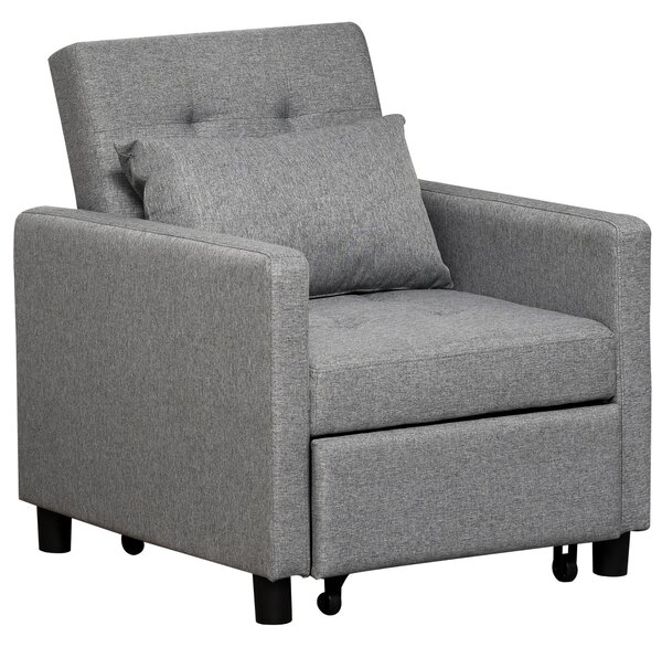 HOMCOM 3-In-1 Single Chair Bed with Thick Padded Seat Convertible Sleeper Chair with Adjustable Backrest for Living Room, Grey Aosom UK