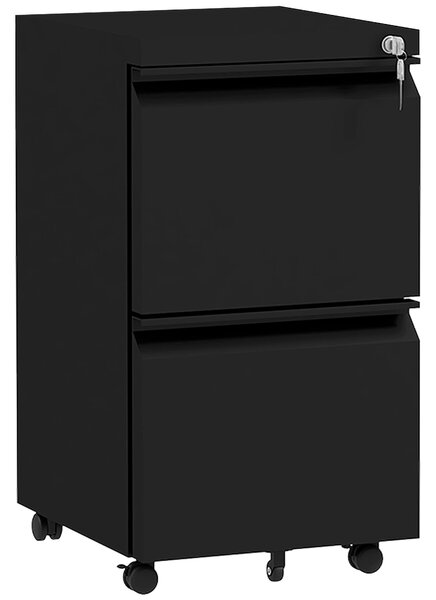 Vinsetto 2 Drawer Small Filing Cabinet on Wheels, Steel Lockable File Cabinet w/ Adjustable Hanging Bar for Letter, A4 & Legal Size, Black Aosom UK