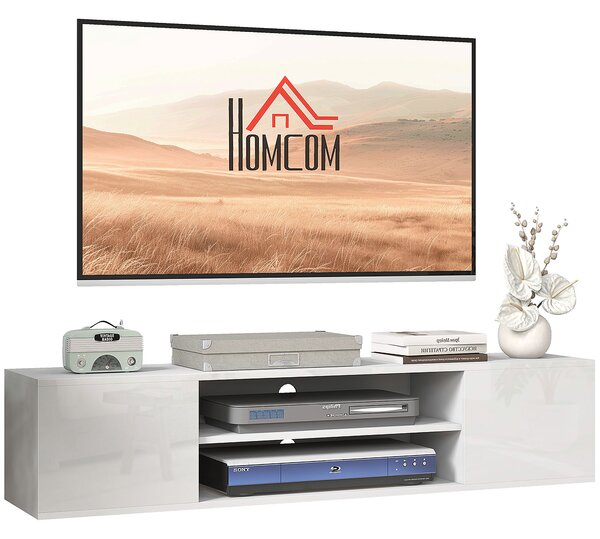 HOMCOM Floating TV Stand Cabinet for TVs up to 60", Wall Mounted TV Unit w/ Open Shelf, Storage Cupboards, Cable Management, White