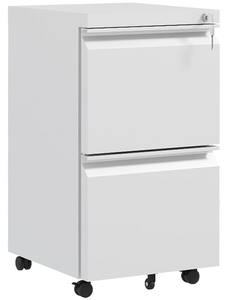 Vinsetto Mobile Steel Filing Cabinet, 2-Drawer Lockable Unit on Wheels with Adjustable Hanging Bar for Various File Sizes, White Aosom UK