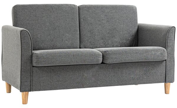 HOMCOM Compact Loveseat Sofa, Modern 2 Seater Sofa for Living Room with Wood Legs and Armrests, Cat Scratch Resistant, Grey Aosom UK