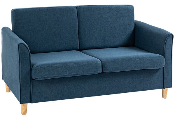 HOMCOM Compact Loveseat Sofa, Modern 2 Seater Sofa for Living Room with Wood Legs and Armrests, Cat Scratch Resistant, Blue Aosom UK