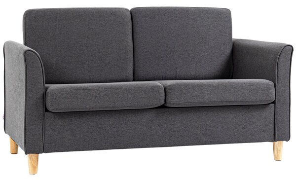HOMCOM Compact Loveseat Sofa, Modern 2 Seater Sofa for Living Room with Wood Legs and Armrests, Cat Scratch Anti, Dark Grey Aosom UK