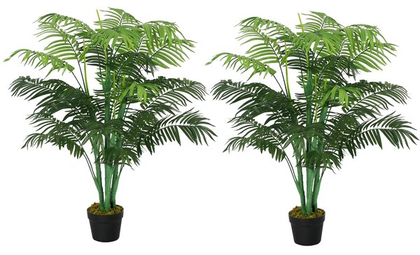 Outsunny Artificial Palm Tree in Pot, 2 Pack Fake Plants, Home Indoor Outdoor Decor, 125cm, Green Aosom UK