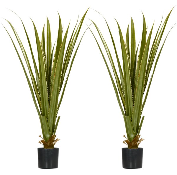 HOMCOM Artificial Agave Plants: Faux Succulent Set of 2 in Pots for Indoor/Outdoor Décor, Verdant Green Aosom UK