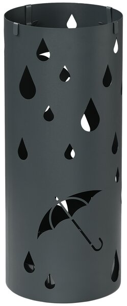 HOMCOM Umbrella Station: Circular Stand with Hooks & Water Tray, Hallway Essential, Dark Grey Aosom UK
