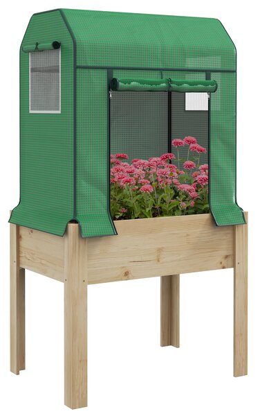 Outsunny Wooden Planter Box with PE Greenhouse Cover and Bed Liner, Raised Garden Bed for Vegetables, Flowers, Herbs Aosom UK
