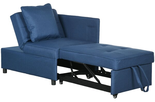HOMCOM 3-In-1 Single Sofa Bed with Seat Thickness, Fold Out Chair Bed with 5-positon Adjustable Back & Removable and Washable Pillow, Blue Aosom UK