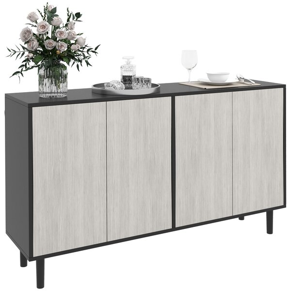HOMCOM Kitchen Sideboard Storage Cabinet for Living Room with Adjustable Shelves 4 Doors and Pine Wood Legs Black Aosom UK