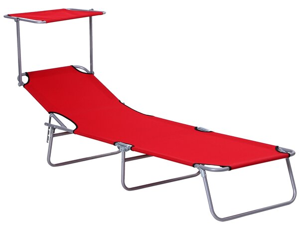 Outsunny Folding Sun Lounger, Adjustable Recliner with Sun Shade Awning for Beach & Patio, Blue Aosom UK