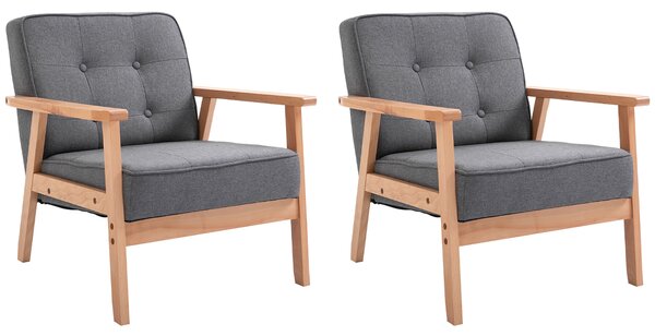 HOMCOM Reception Retro Accent Chair Beech Wood Frame Armchair Occasional Living Room Reception Balcony Conservatory Padded, Set of 2 Aosom UK