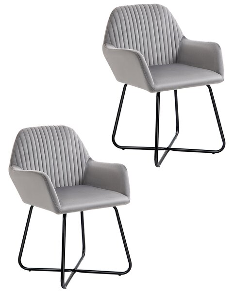 HOMCOM Set of 2, Contemporary Accent Chair, Soft Velvet Fabric Armchair with Durable Metal Base, for Lounge or Reception, Grey Aosom UK