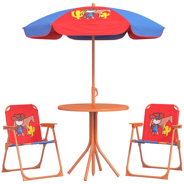 Outsunny Cowboy Campout: Children's Picnic Set with Foldable Seats, Adjustable Parasol, Durable Outdoor Delight Aosom UK