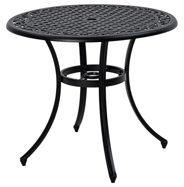 Outsunny Round Garden Table with Parasol Hole, 90cm Cast Aluminium Outdoor Dining Table for 2-4 for Balcony - Black