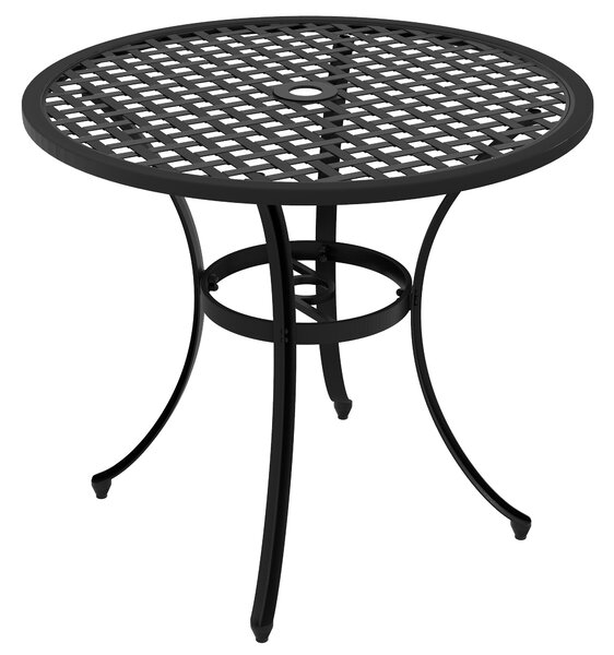 Outsunny Bistro Table, Cast Aluminium with Umbrella Hole, 85cm Round, for Balcony, Poolside, Black Aosom UK
