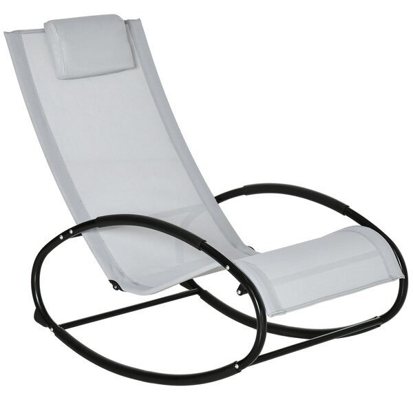 Outsunny Outdoor Rocking Chair Sun Lounger Recliner Rocker with Texteline Fabric Patio Garden Relaxer with Pillow Grey