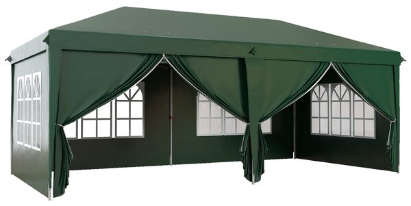 Outsunny 3 x 6m Pop Up Gazebo with Sides, Waterproof Marquee Party Tent with Drainage Holes, Dark Green Aosom UK