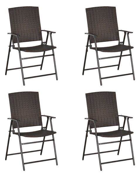 Outsunny 4pcs Rattan Chair Garden Furniture Wicker Foldable Chair Steel Frame for Poolside Garden