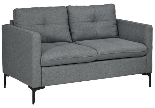 HOMCOM 2 Seater Sofa, Linen Fabric loveseat sofa, with 2 High-density sponge filled included Cushions, Steel Legs, Cat Scratch Anti, Dark Grey Aosom UK