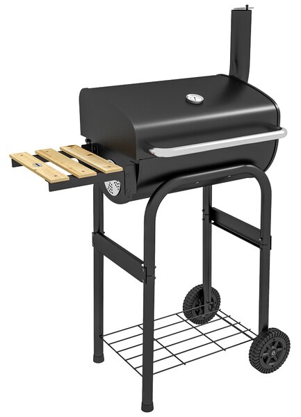 Outsunny Outdoor Wheeled Charcoal Barbecue Grill Trolley with Shelves, Black Aosom UK