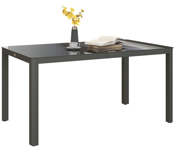 Outsunny Outdoor Dining Table, Patio Table for 6, with Tempered Glass Top & Aluminium Frame, Grey Aosom UK