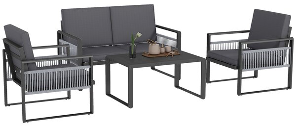 Outsunny Four-Piece Aluminium Garden Dining Set, with Cushions