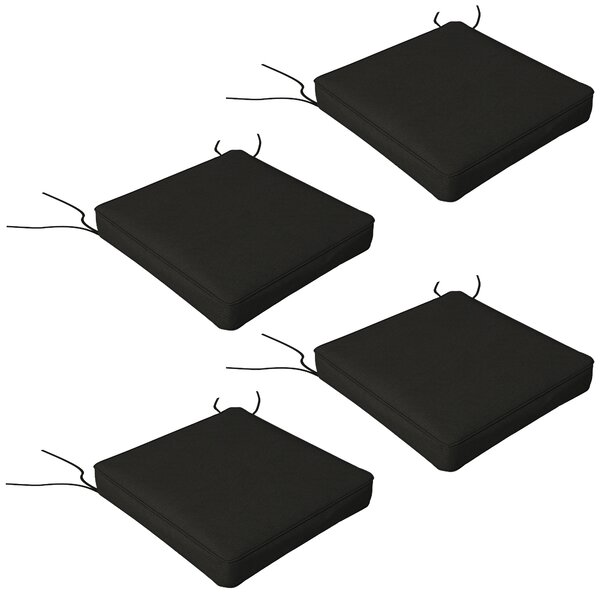 Outsunny Patio Chair Cushion Set, 4-Piece Seat Cushions with Ties, Replacement Pillows for Indoor Outdoor Use, Black Aosom UK
