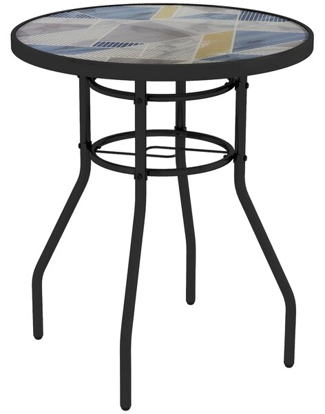 Outsunny Garden Table with Tempered Glass Top, Printed Design, Steel Frame, for Porch, Multicolour Aosom UK