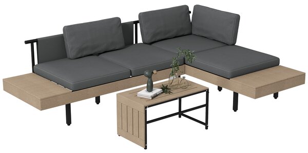 Outsunny 3-Piece L Shaped Garden Sofa Set with Sofa, Table, Cushions, HDPE, Garden Furniture Set for Poolside, Patio