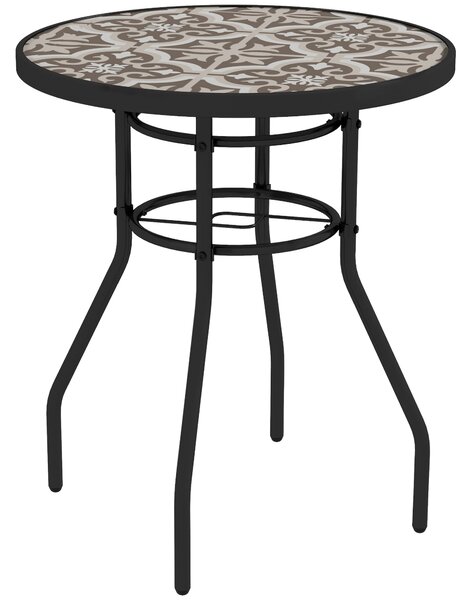 Outsunny Tempered Glass Top Garden Table with Glass Printed Design, Steel Frame, Foot Pads for Porch, Balcony, Tan Brown Aosom UK