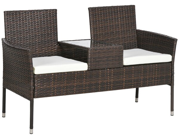 Outsunny Two-Seat Rattan Chair, with Middle Table - Brown