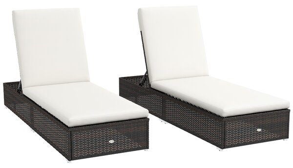 Outsunny Set of Two Rattan Sun Loungers, with Reclining Backs - Brown/Cream Aosom UK