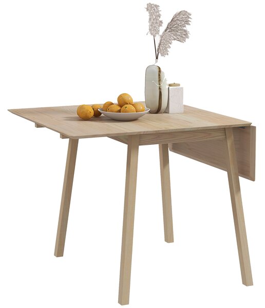 HOMCOM Folding Wood Tables, Extendable Kitchen Table for Small Space, Drop Leaf Dining Table for 2-4 People, Natural Wood Finish Aosom UK