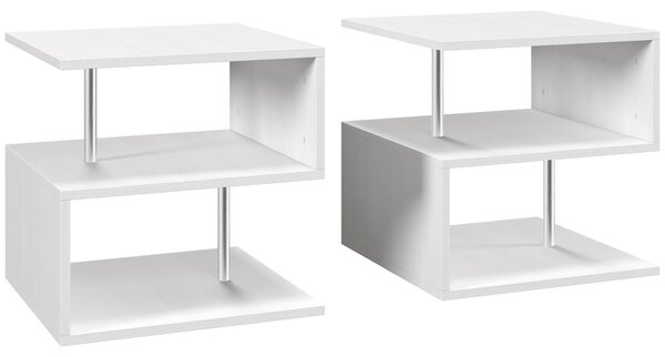 HOMCOM S Shape Cube Coffee Table, Wooden 2 Tier Storage Shelves Organizer, Office Bookcase, Living Room End Desk Stand Display, White Aosom UK