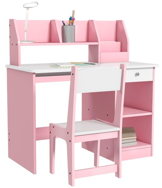 ZONEKIZ Two-Piece Kids Desk and Chair Set with Storage, for Ages 5-8 Years - Pink