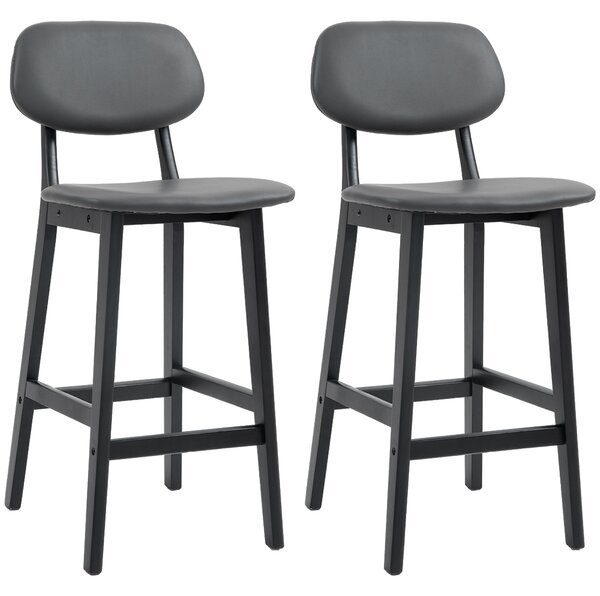 HOMCOM Bar Stools Set of 2, Modern Breakfast Bar Chairs, Faux Leather Upholstered Counter Bar Stools with Backs and Wood Legs, Dark Grey Aosom UK