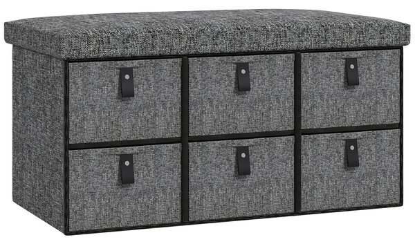 HOMCOM Six-Drawer Shoe Storage Bench, with Padded Top Seat - Dark Grey