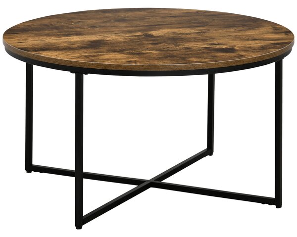 HOMCOM Coffee Table, Industrial Round Side Table with Metal Frame, Large Tabletop for Living Room, Bedroom, Rustic Brown Aosom UK