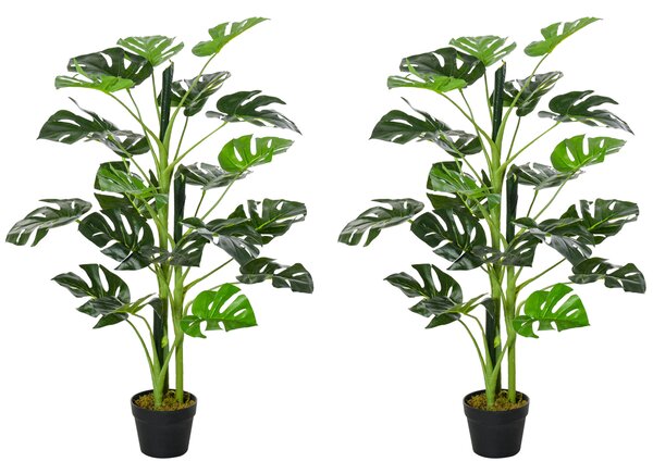 Outsunny 100cm/3.3FT Artificial Monstera Tree, Decorative Cheese Plant 21 Leaves w/ Nursery Pot, Fake Tropical Palm Tree, Set of 2