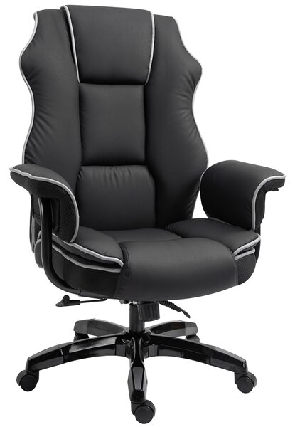 Vinsetto Piped PU Leather Padded High-Back Computer Office Gaming Chair Swivel Desk Seat Ergonomic Recliner w/ Armrests Adjustable Seat Height Black