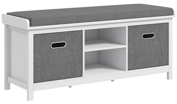HOMCOM Shoe Bench w/ Seat, Shoe Storage Bench w/ Cushion, 2 Drawers and Adjustable Shelf for Entryway, Hallway, Living Room, Bedroom, White Aosom UK