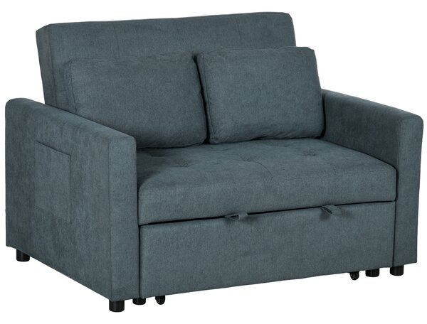 HOMCOM Loveseat Sofa Bed, Convertible Bed Settee with 2 Cushions, Side Pockets for Living Room, Charcoal Grey