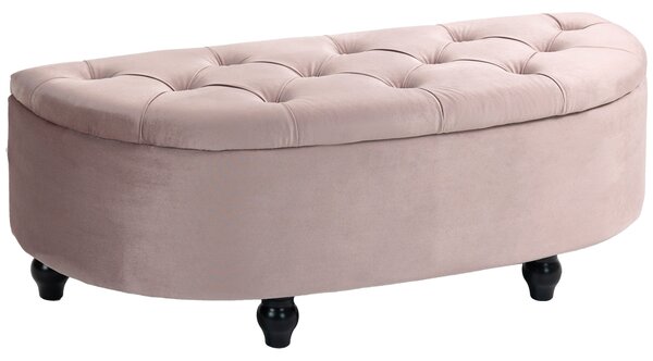 HOMCOM Semi-Circle Bed End Bench Ottoman with Storage Tufted Upholstered Accent Seat Footrest Stool w/ Rubberwood Legs for Bedroom, Pink Aosom UK